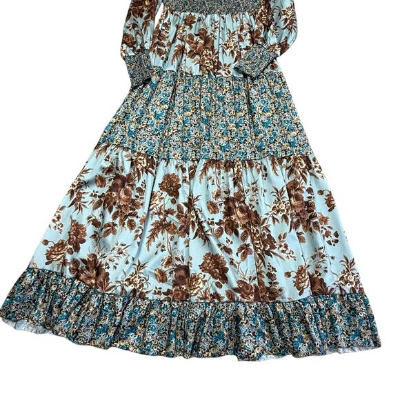 Tuckernuck Robin Egg Libby Mixed Floral Print Tiered Maxi Dress XS - Picture 3 of 8